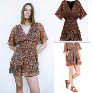 NWT Zara floral tiered mini dress szS